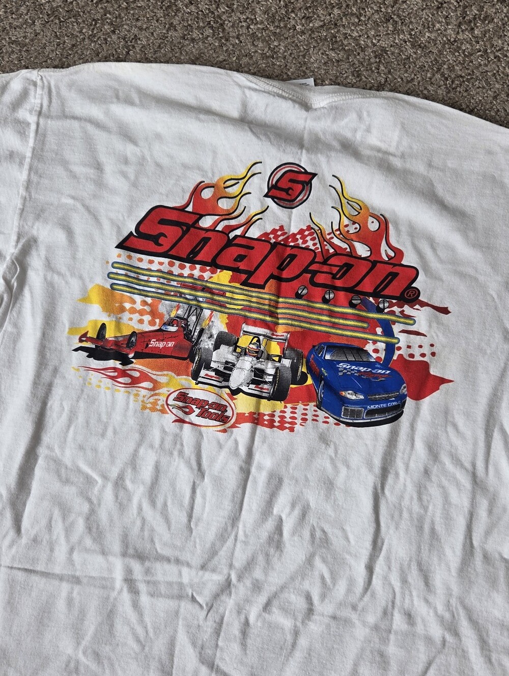 VTG  Snap-on Racing Shirt F1 Style Dragster Flames Men’s XL Snap On Tools White
